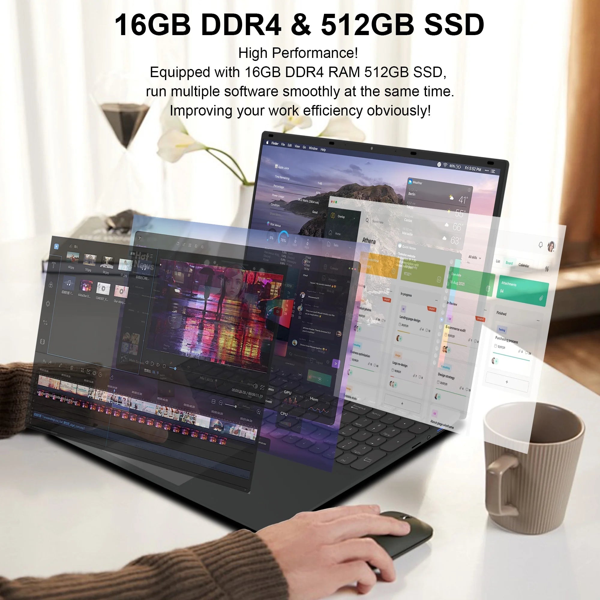 SANPTENT Laptop De 16 Pulgadas Con Windows 11 Pro, 16GB RAM, 512GB SSD Con Intel Alder Lake N95 De 4 Núcleos, Pantalla IPS FHD 1920X1200, Huella Digital, Teclado Retroiluminado, Ultradelgado Y Ligero